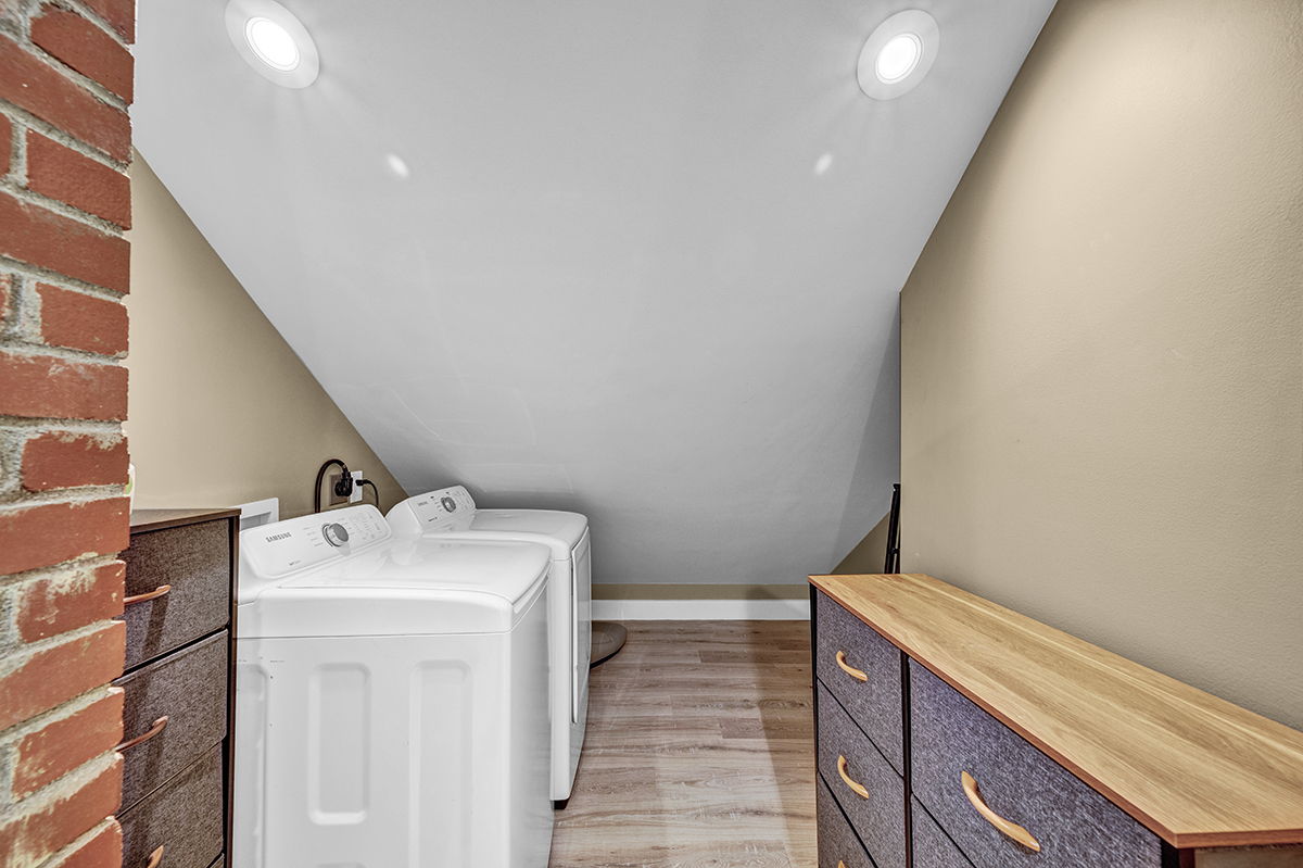 Full size washer & dryer with detergent provided.
