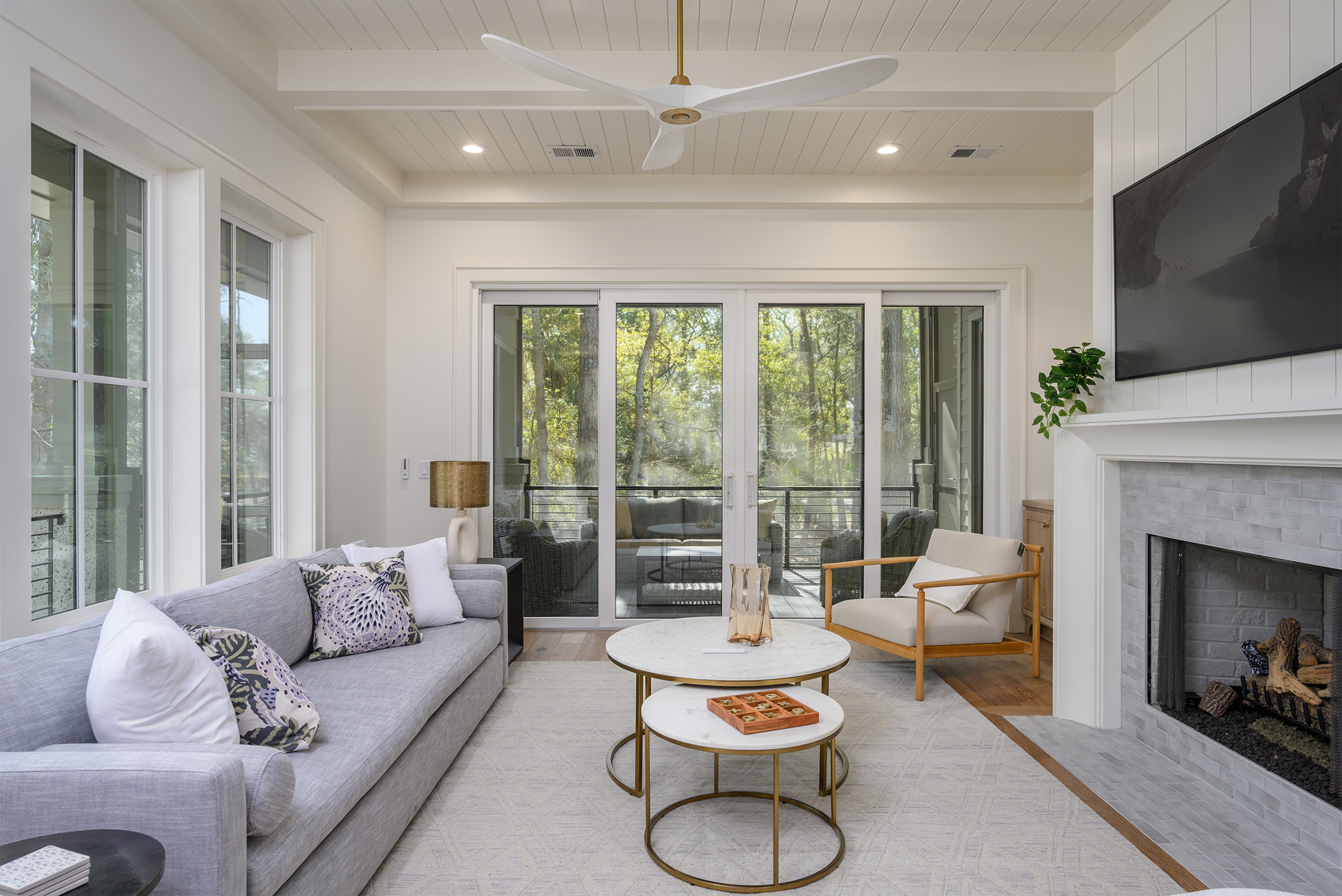 Beautiful and comfortable living room with screen porch