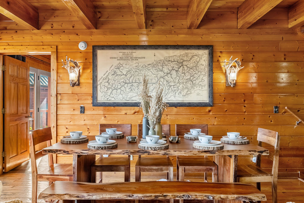 With seating for eight, the handcrafted wood table invites connection, laughter, and lingering conversations.