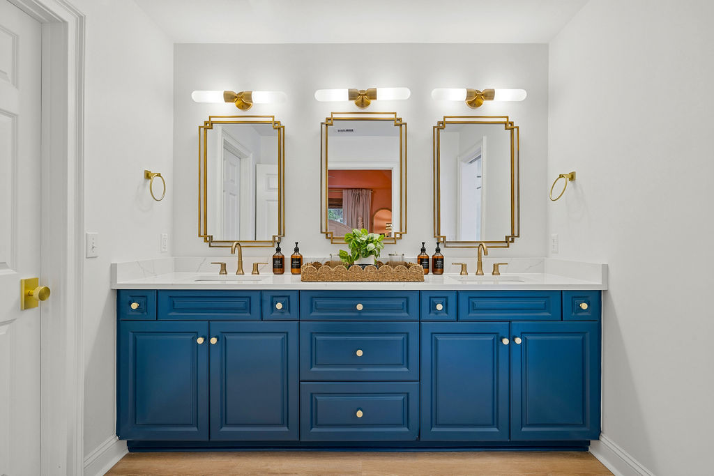 Beautiful, spacious double vanity next to huge walk-in closet