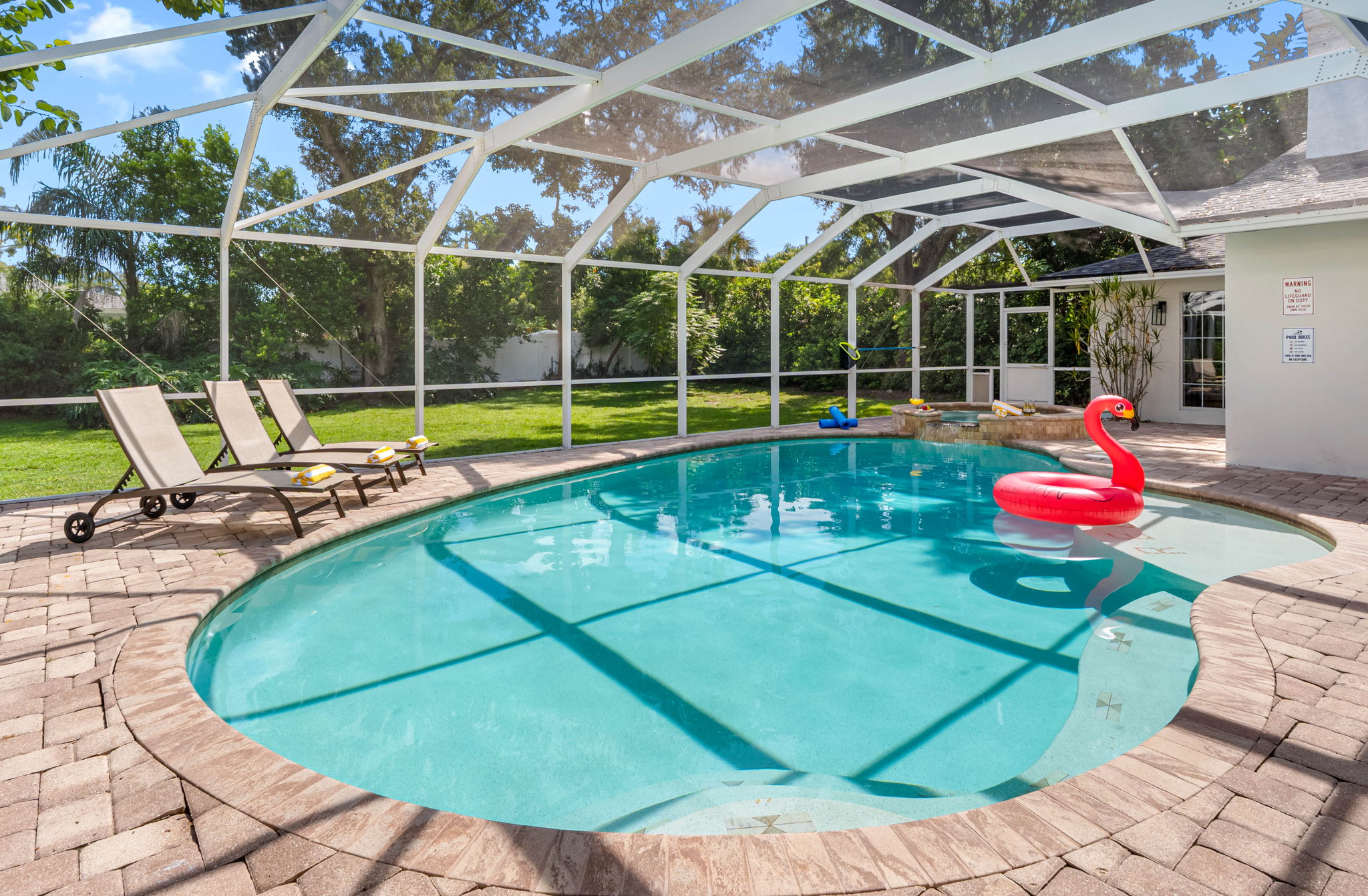 Enjoy fun-filled weekends with pool floats, games, and plenty of space to play.