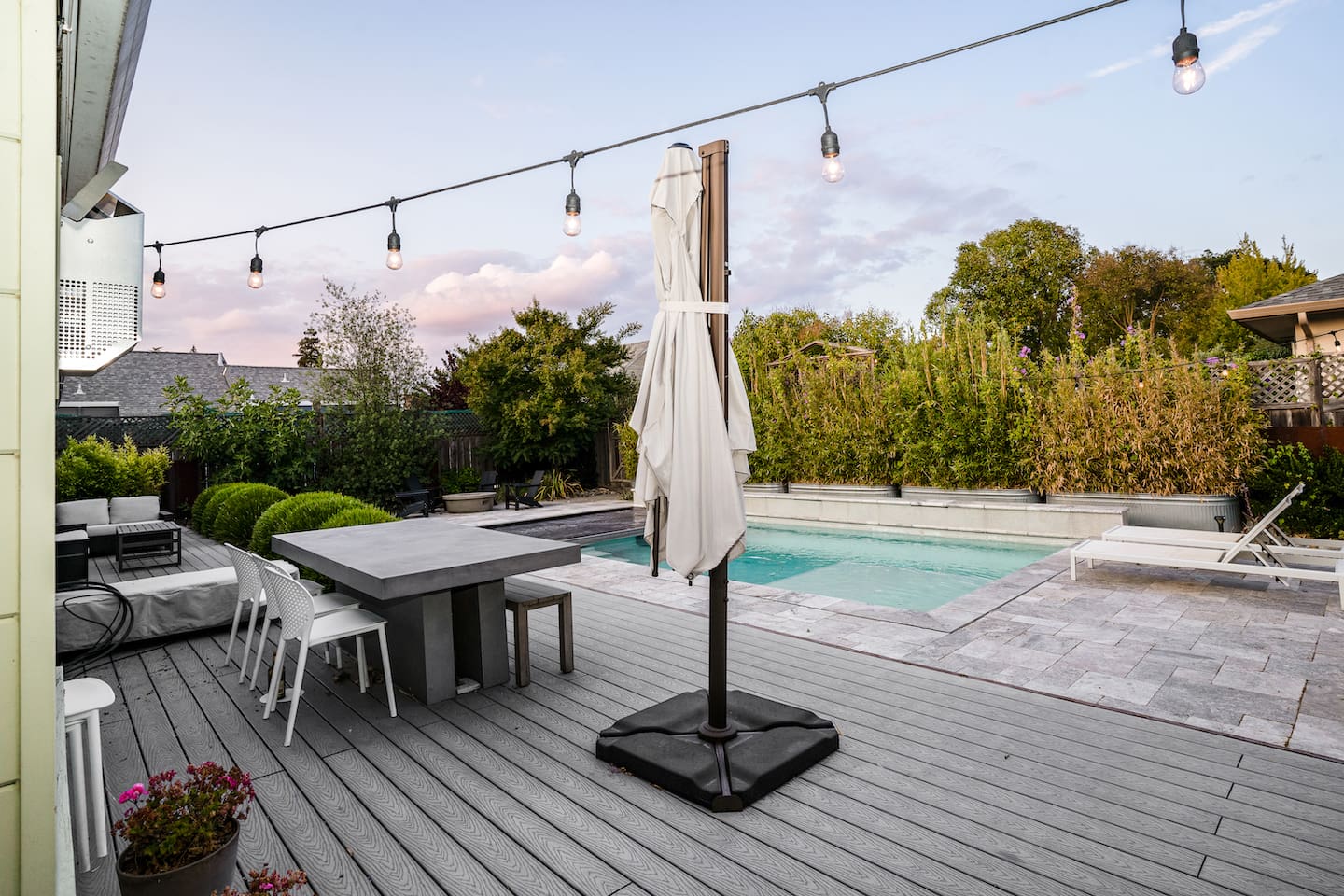 Outdoor dining area with seating for 6.
