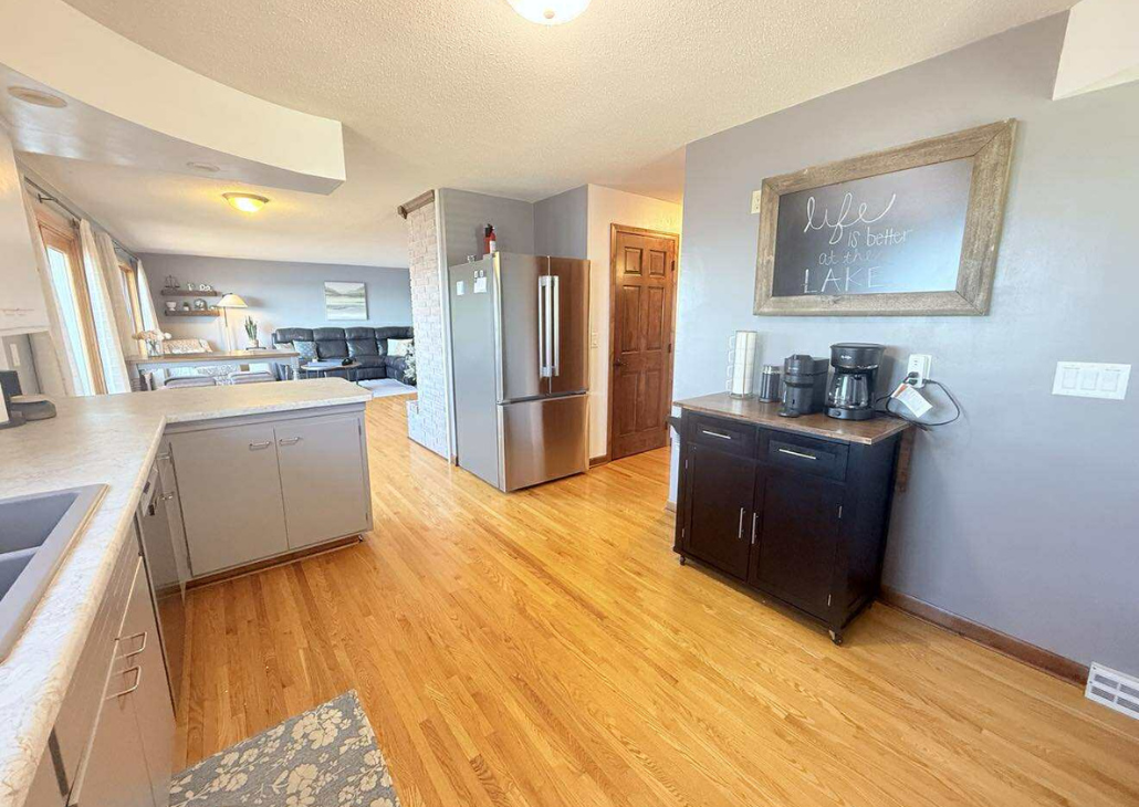 Floating island for moving around within the kitchen and for food prep.