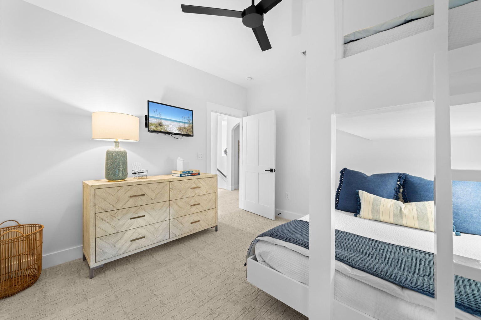 Bunk Room offers a twin over queen bed. Upstairs.