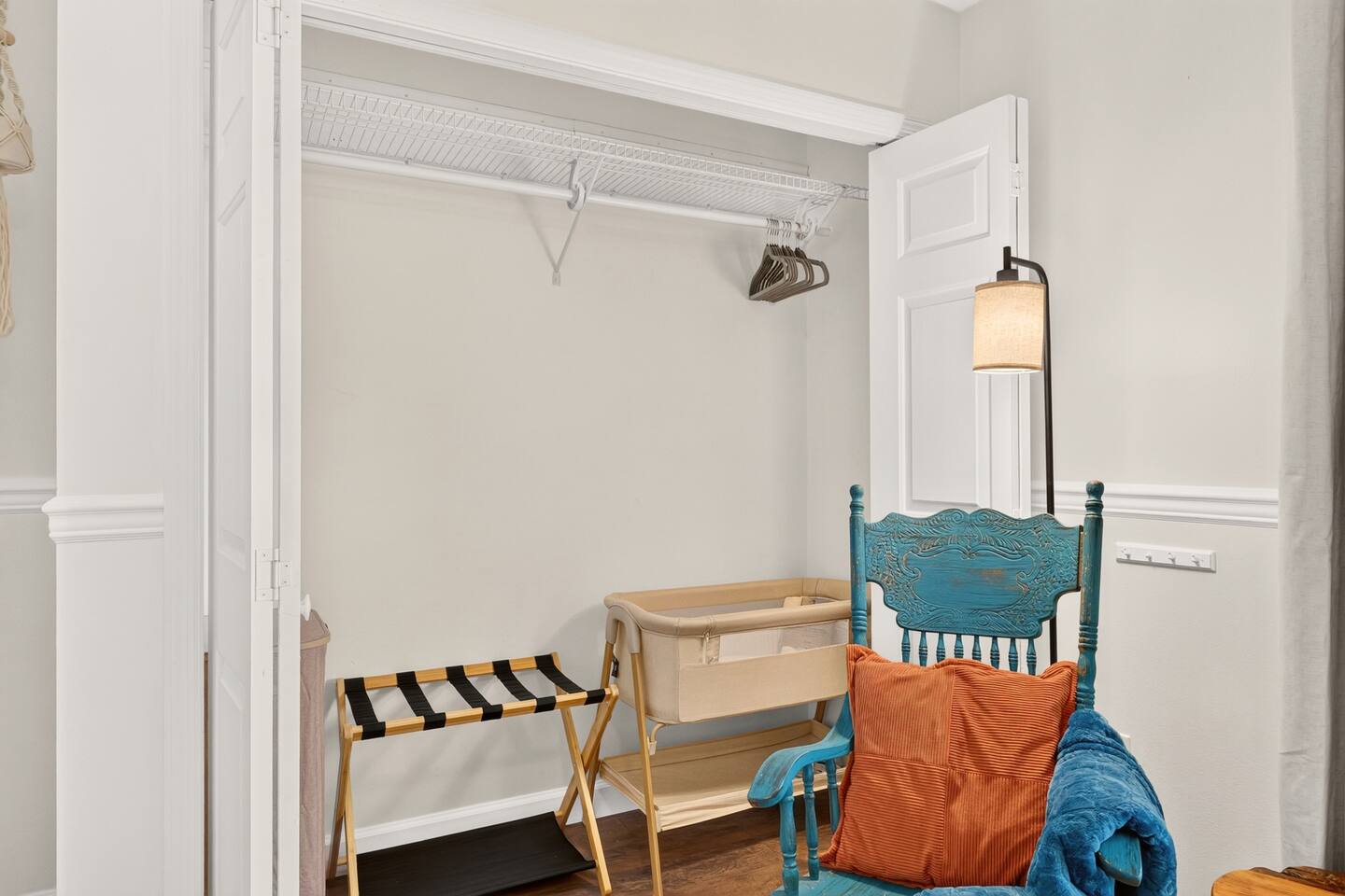 A luggage rack and a baby bassinet are provided for you in bedroom #2.