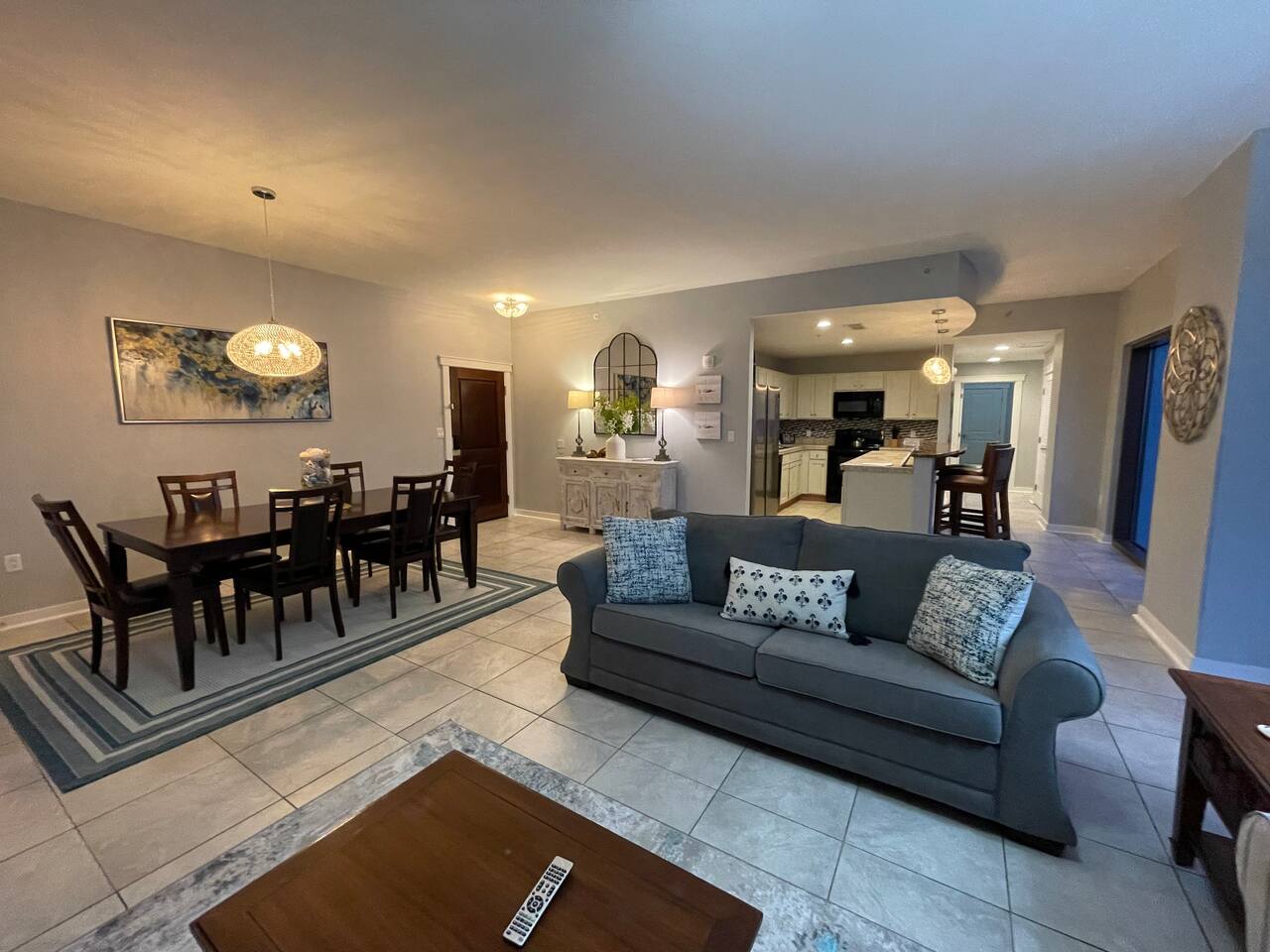 Living room showing the size of the unit. At 1900 sqft, it's one of the larger condos in PCB. plenty of room for 12 guests