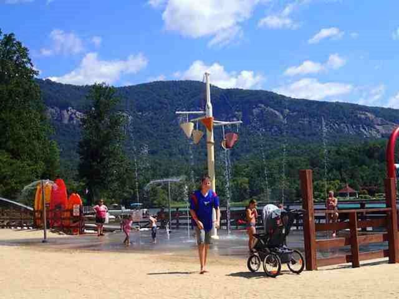 Lake Lure beach and childrens'waterpark.