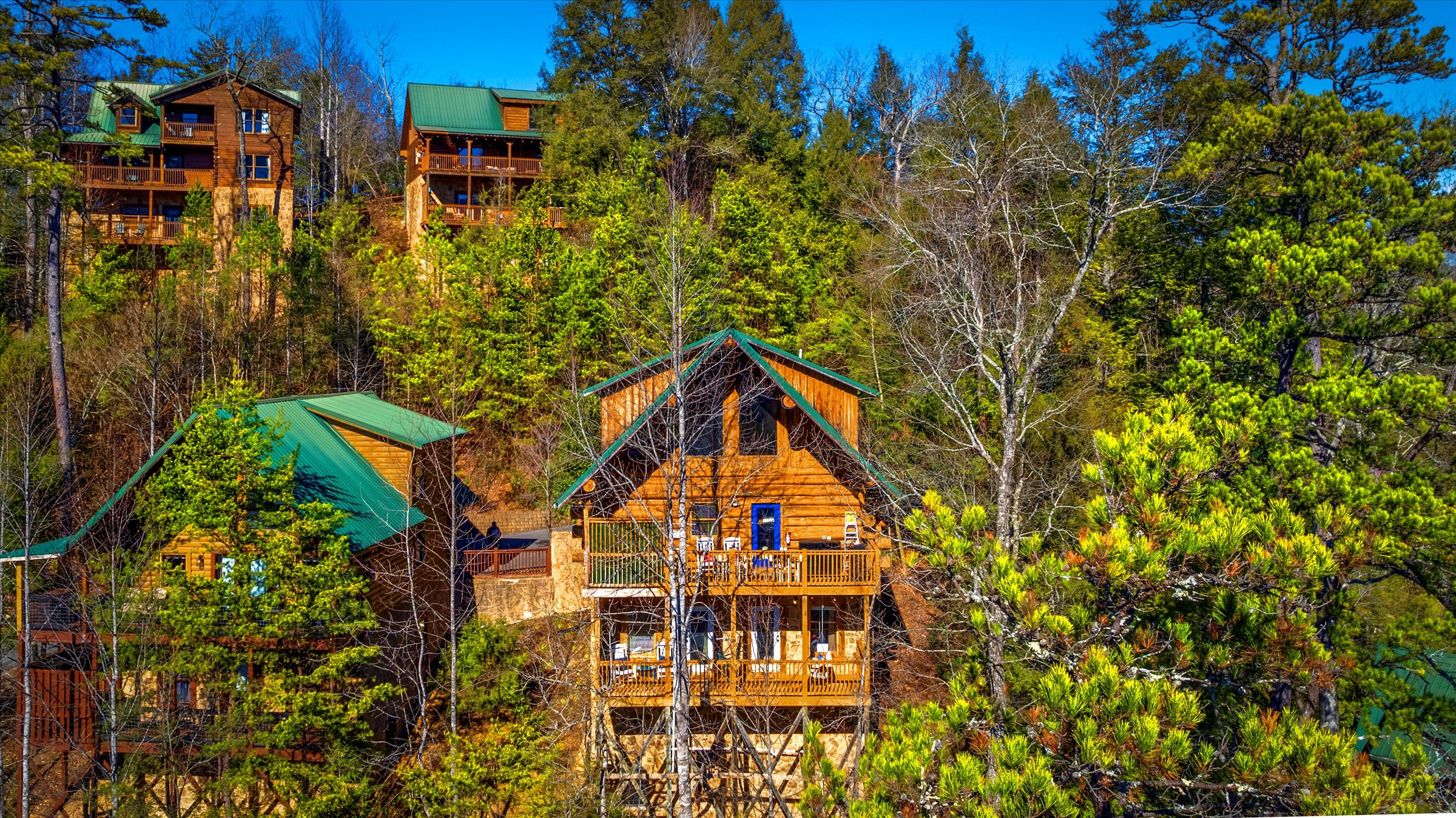 Drone shot of the rear balconies of American Heritage