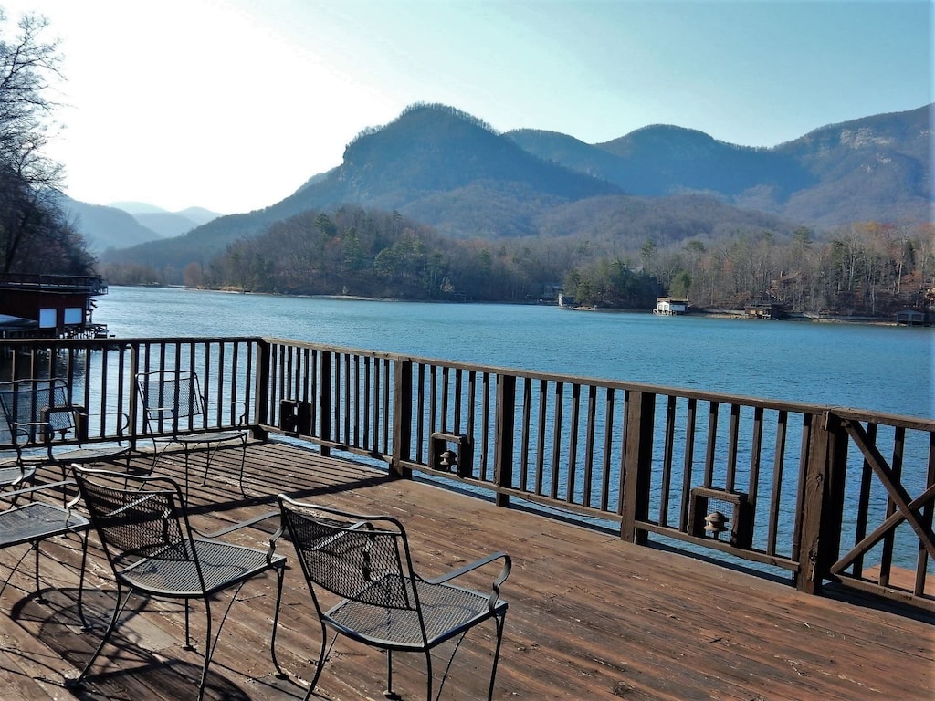 View of Lake Lure on the deck of Loose Moose Lodge