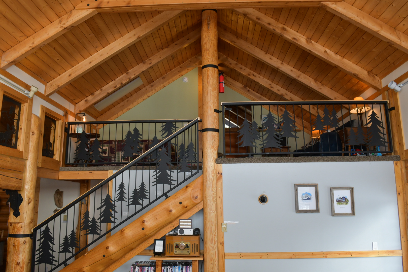 view up to the loft area