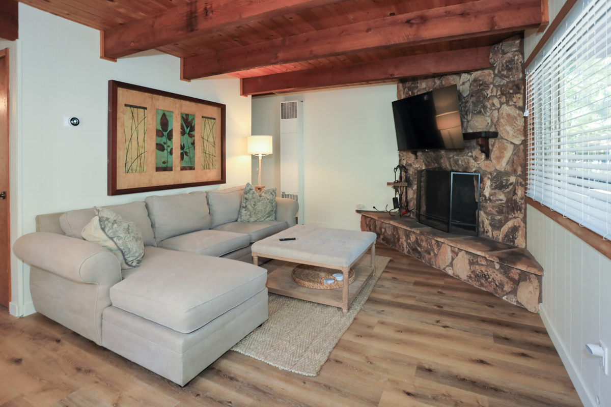 Our mountain home has a warm fireplace for chilly nights.