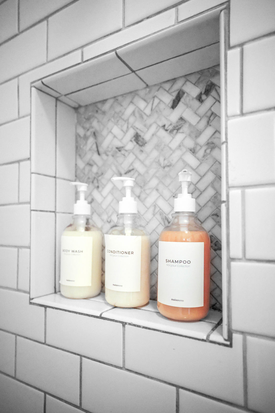 Body wash, soap and conditioner are provided