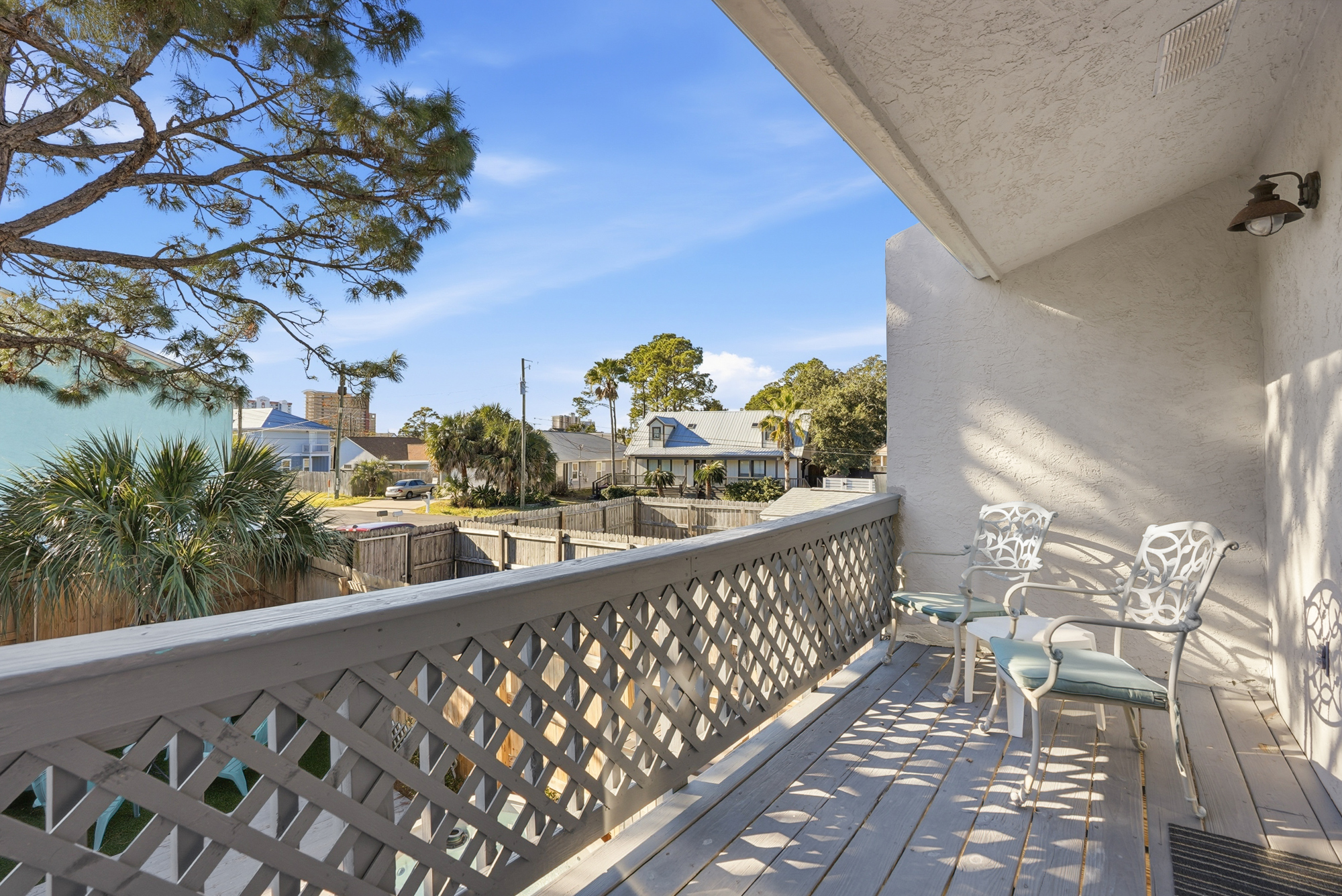 Balcony Overlooking Back Yard with Private Hot Tub  and Seating Area