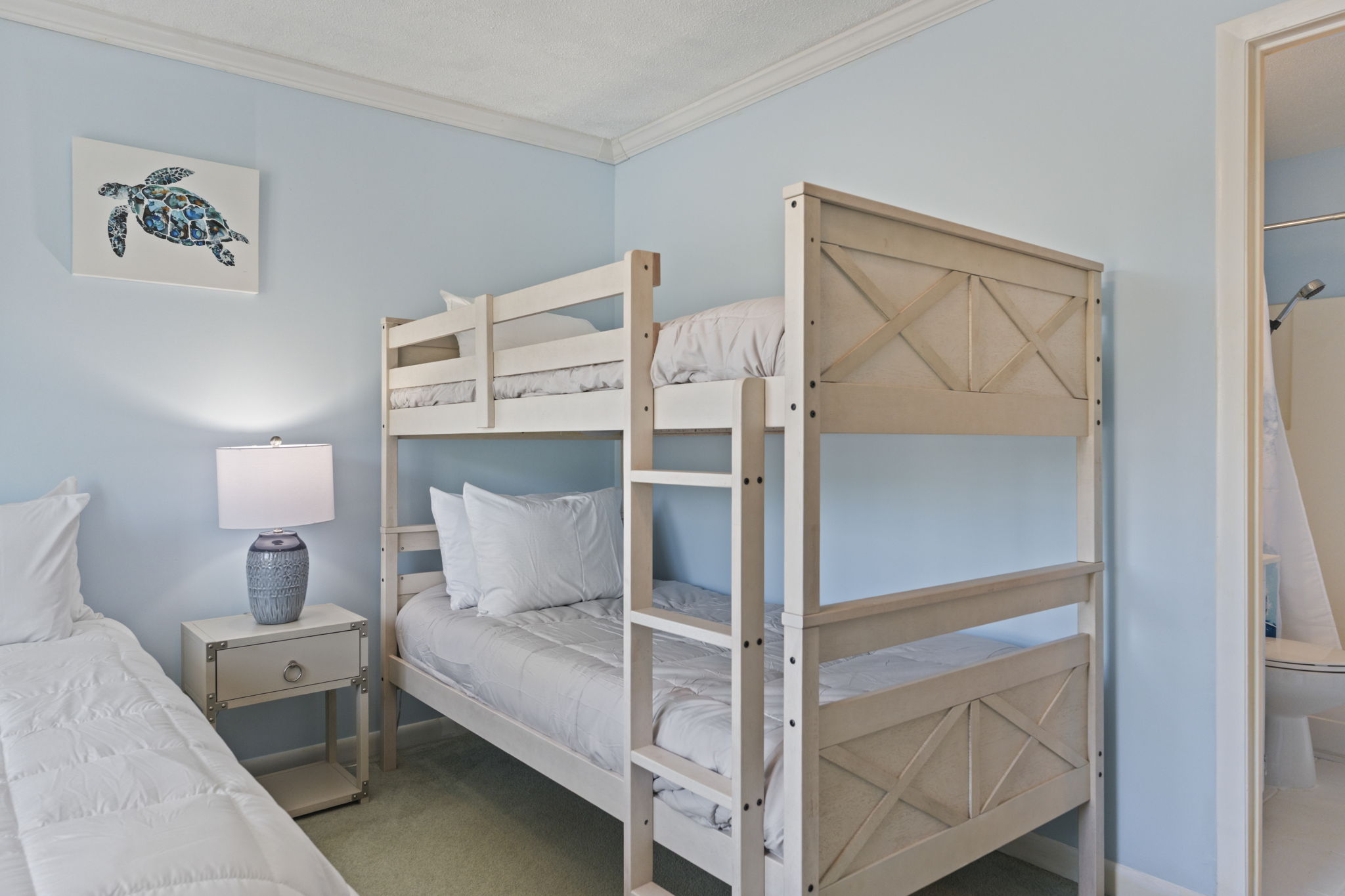Second Bedroom features a Queen bed and Twin bunk bed & ensuite bathroom