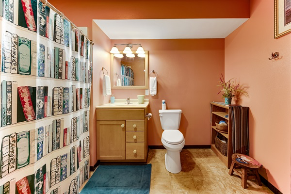 The main floor bathroom offers a low entry shower and is quite spacious.