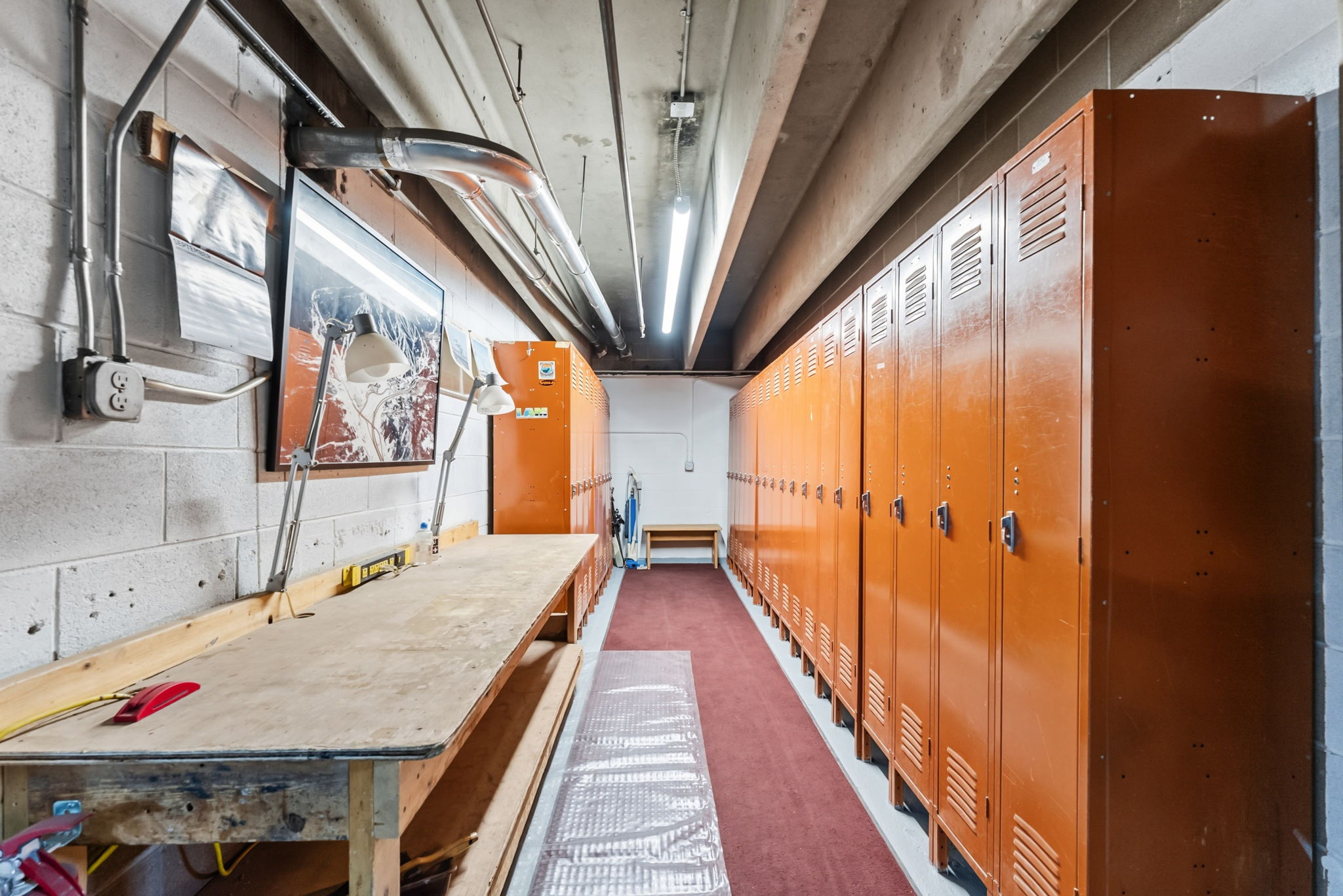 Ski locker area located in garage