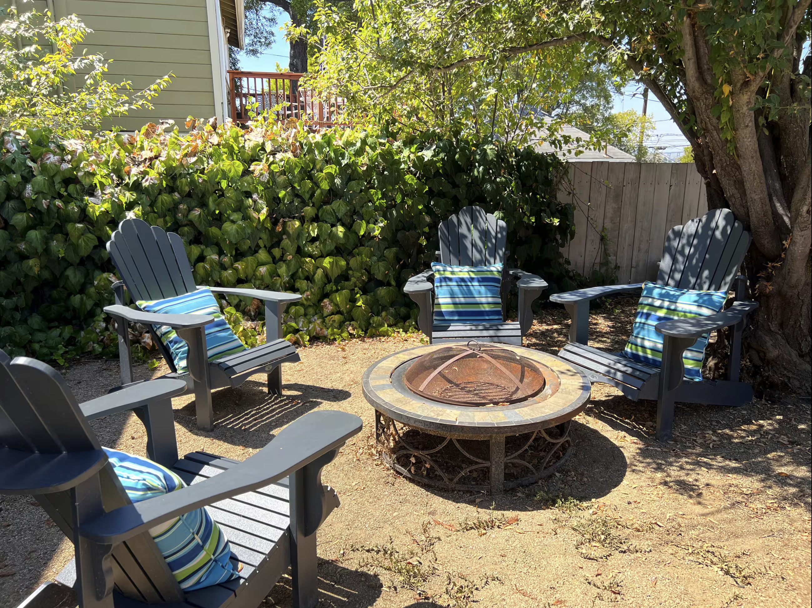 4 Person communal seating with a fire pit.  (Not available during California wildfire season)