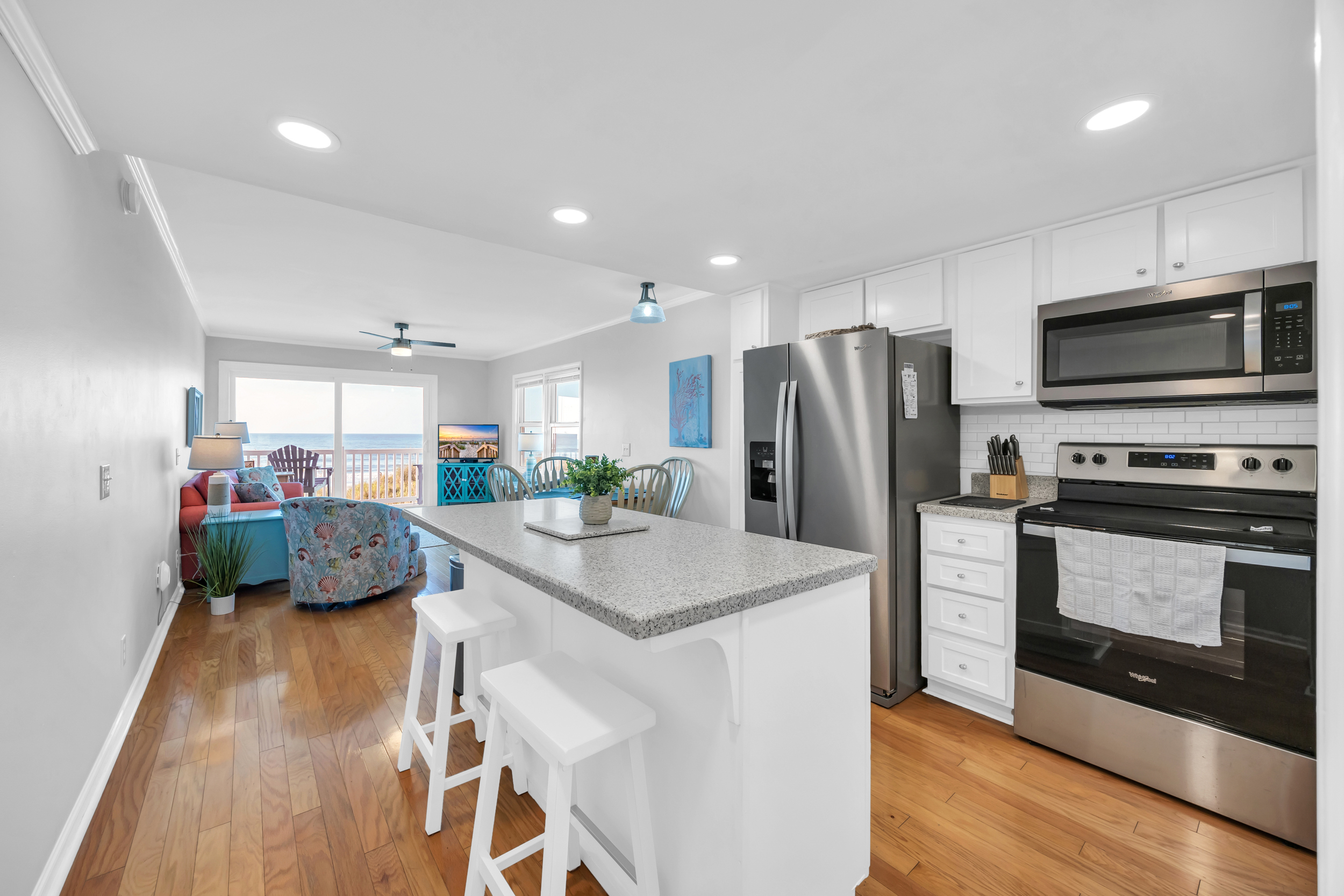 Ocean view from kitchen and living room