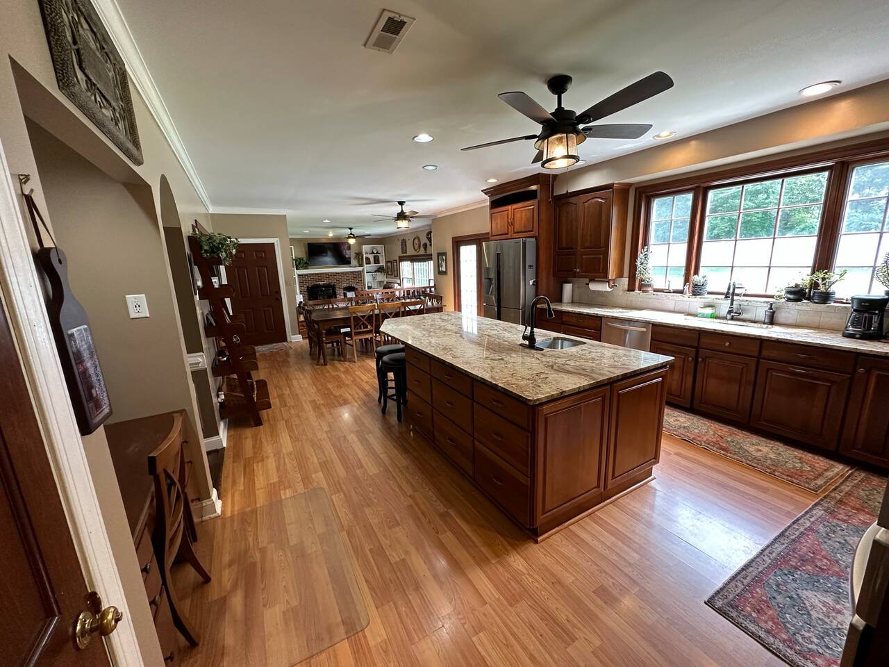 view from kitchen to large nook and large family room
