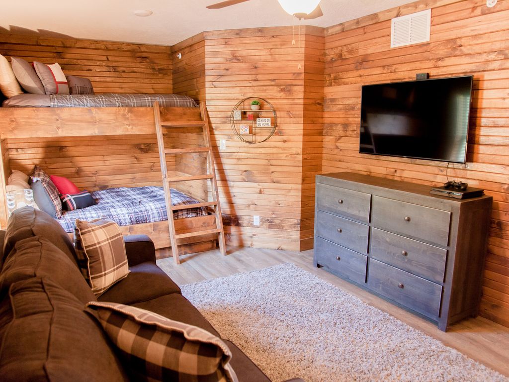 PS4 and sleeper sofa in the bunk room