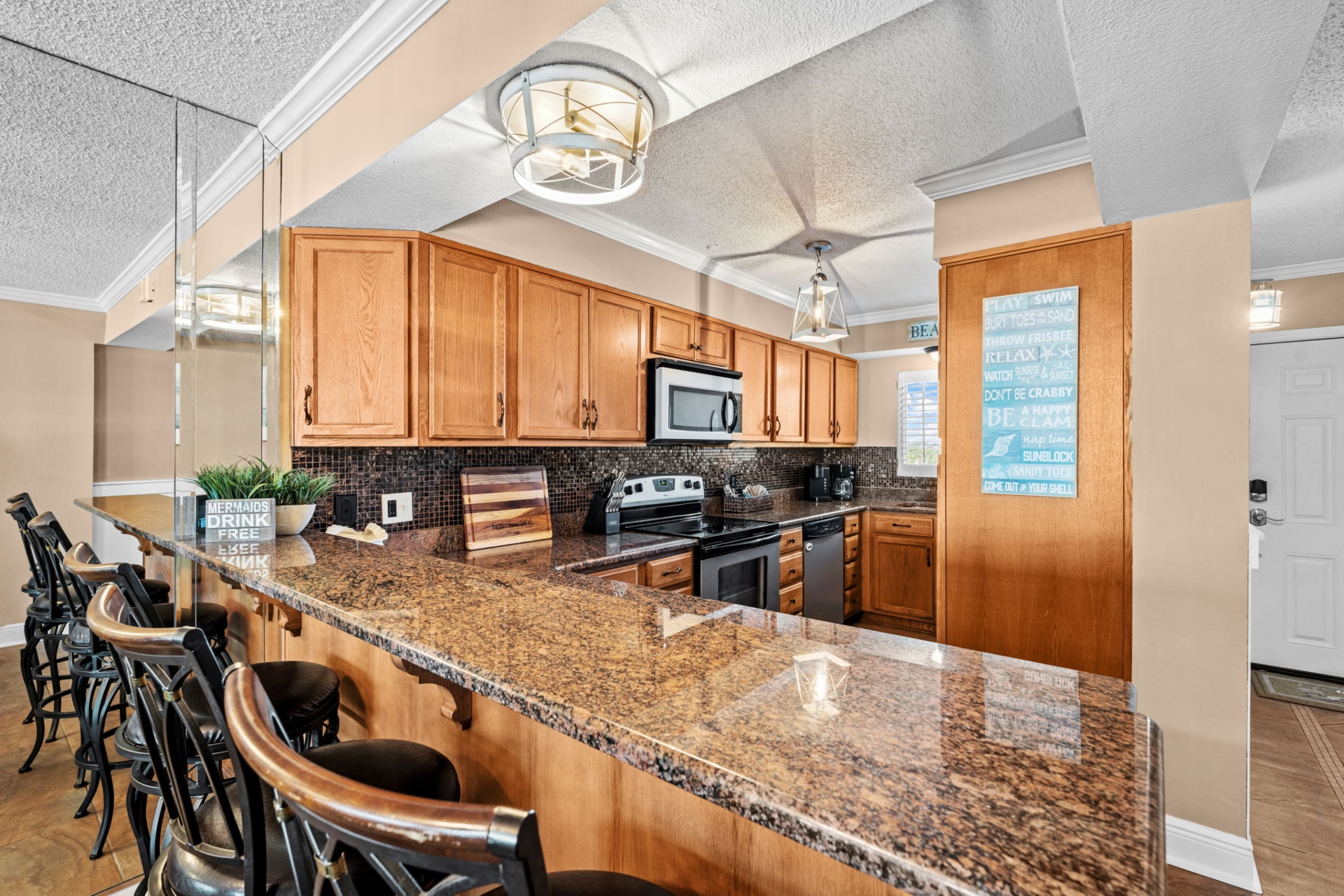 Large kitchen with bar seating