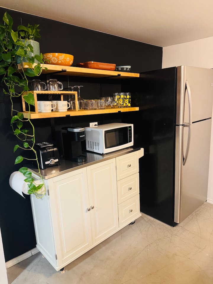 Coffee and beverage station perfect for morning routines.