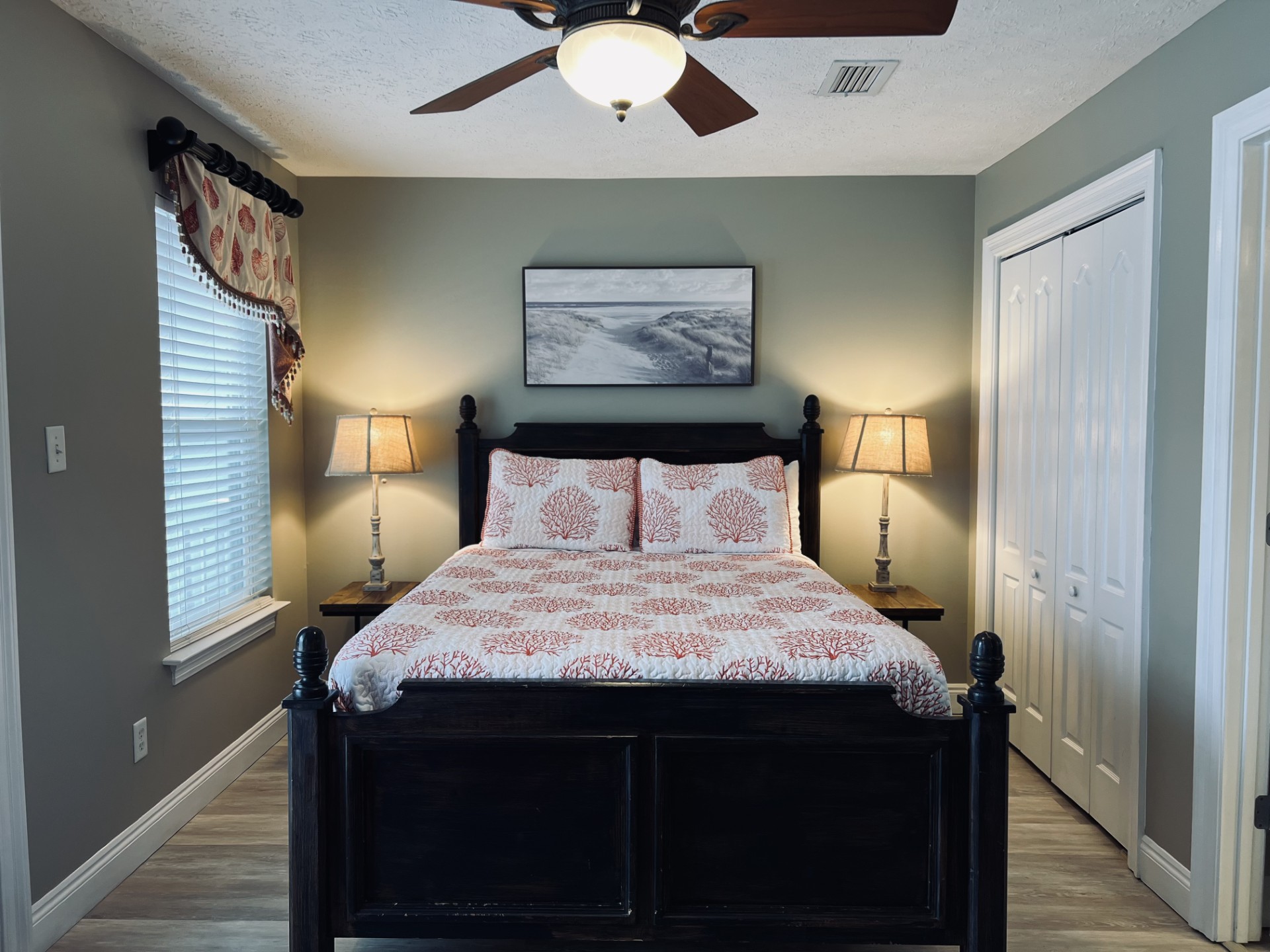 New LVP flooring for this queen and twin bedroom.