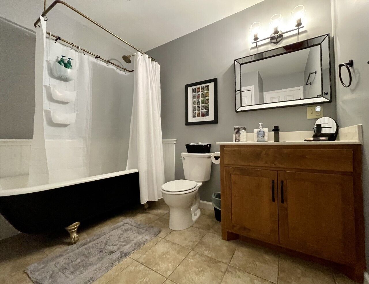 Bedroom 2 and 3 share bathroom with clawfoot tub/shower combo