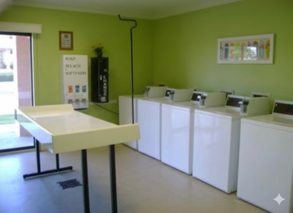 Enjoy the convenience of shared laundry area with washer and dryer.  Pack light and refresh your wardrobe with ease.