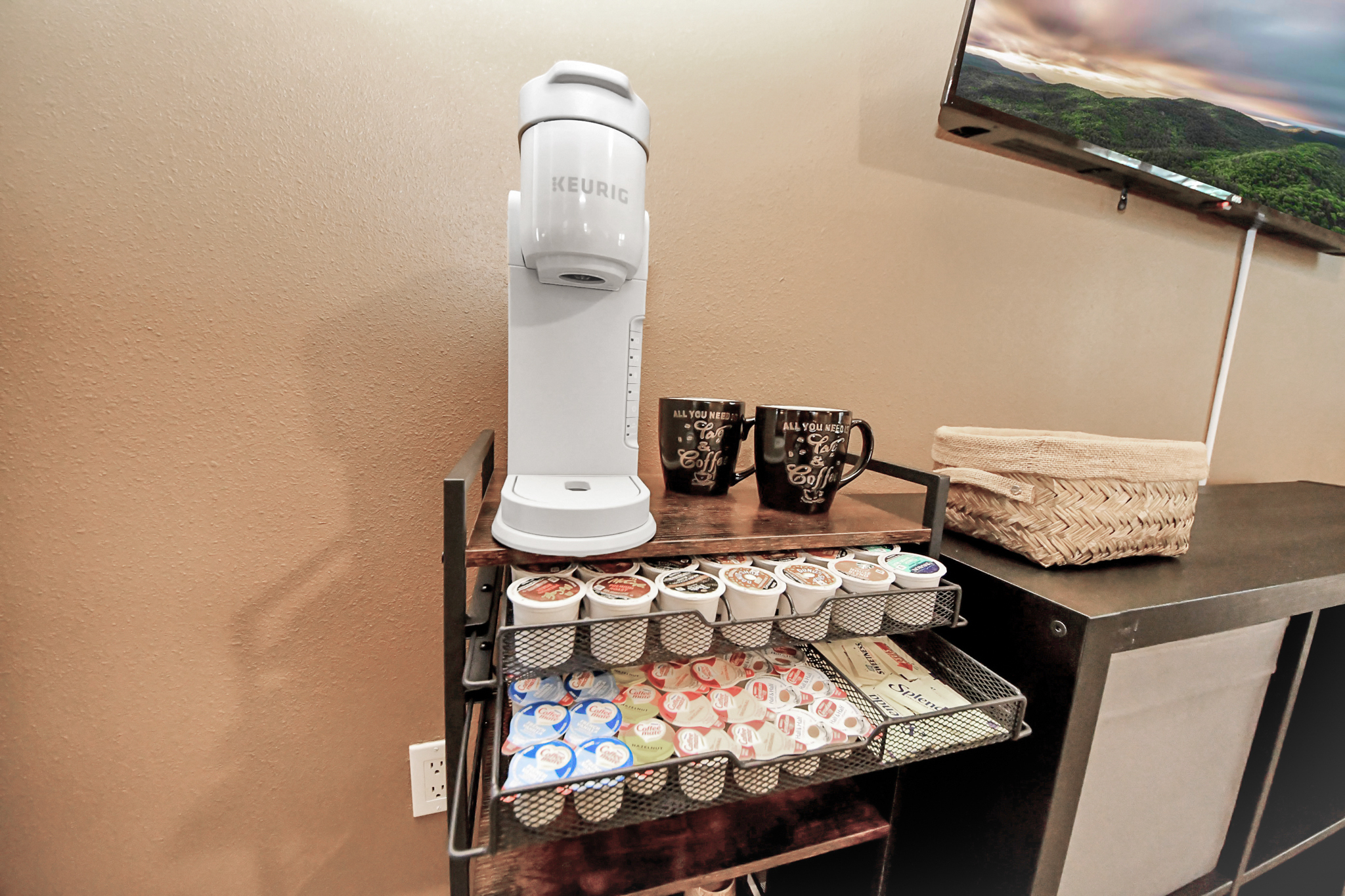 Coffee bar cart located in the primary suite!!