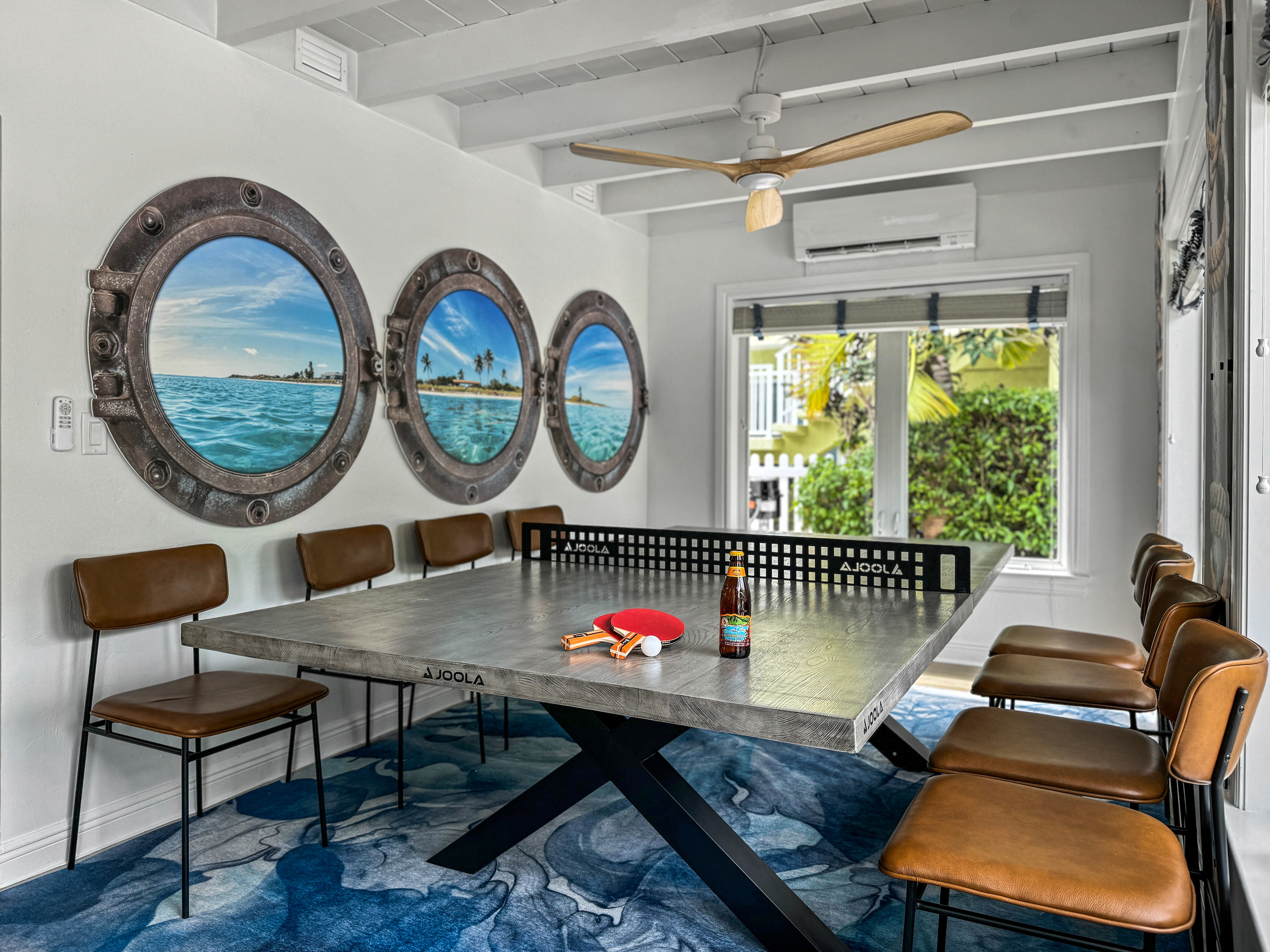 The table doubles as a ping pong table!