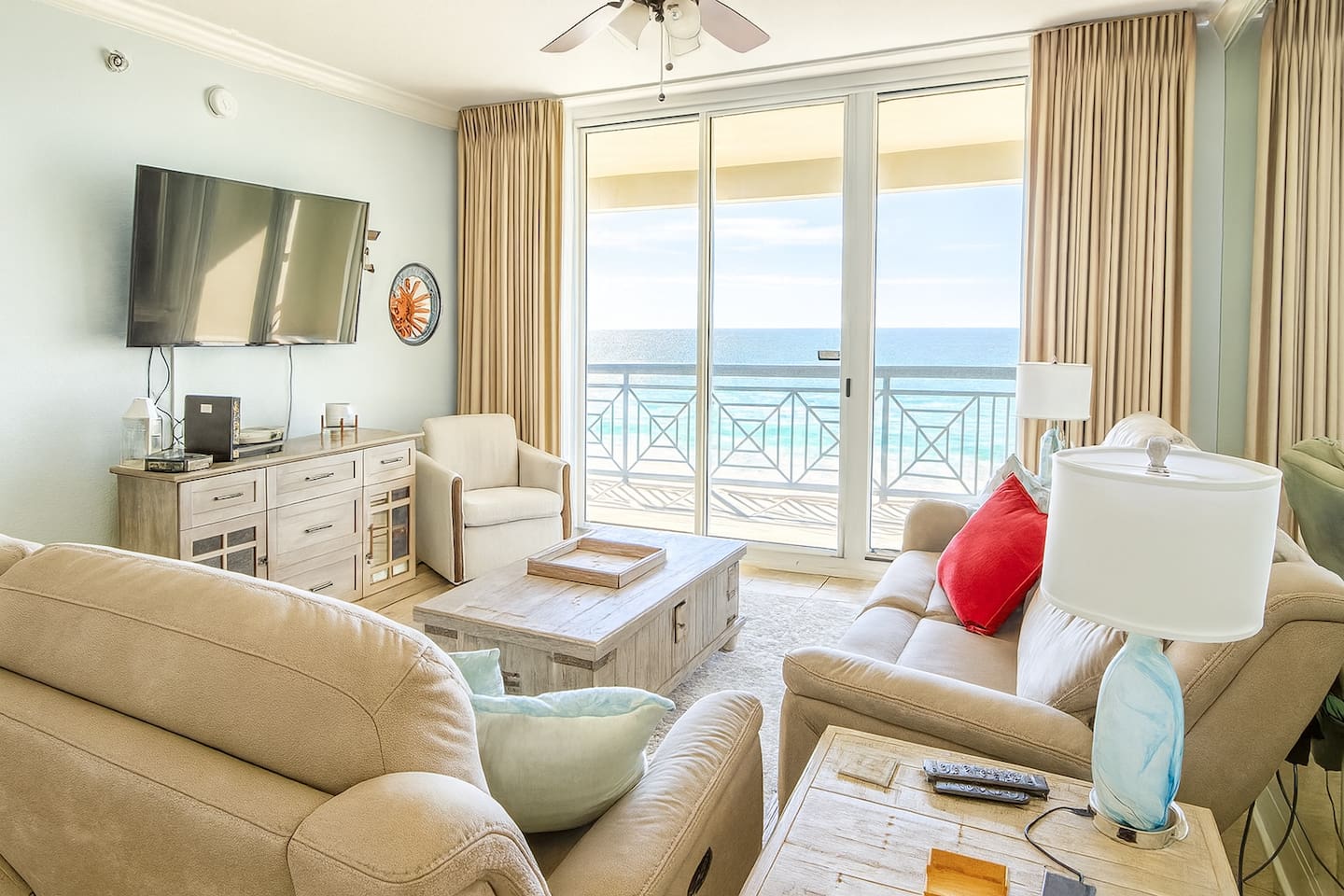 Unwind in a bright, comfortable space where the soundtrack is gentle waves and the backdrop is pure emerald water.