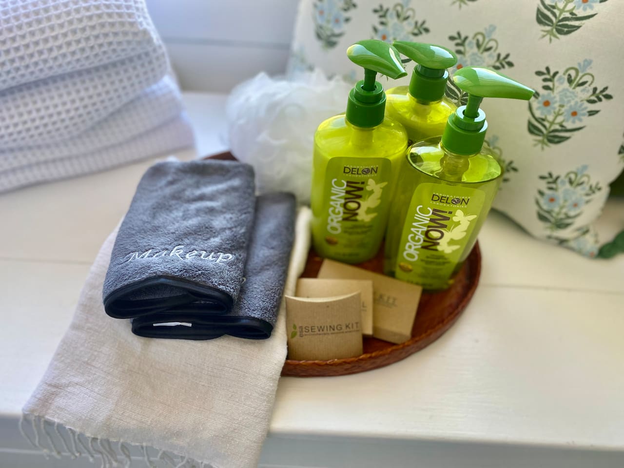 Pack a little lighter: Heritage House bathrooms are stocked with organic bath products, plush towels, dedicated makeup cloths and thoughtful extras such as a shower cap and sewing kit. Small comforts, ready before you even knew you needed them.