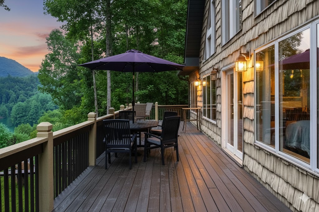 Step onto this tranquil deck and immerse yourself in the serenity of the surrounding mountains, a perfect blend of comfort and natural beauty.
