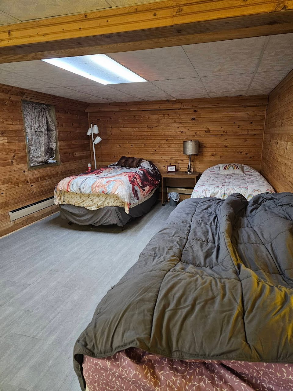Two twin beds in basement bedroom