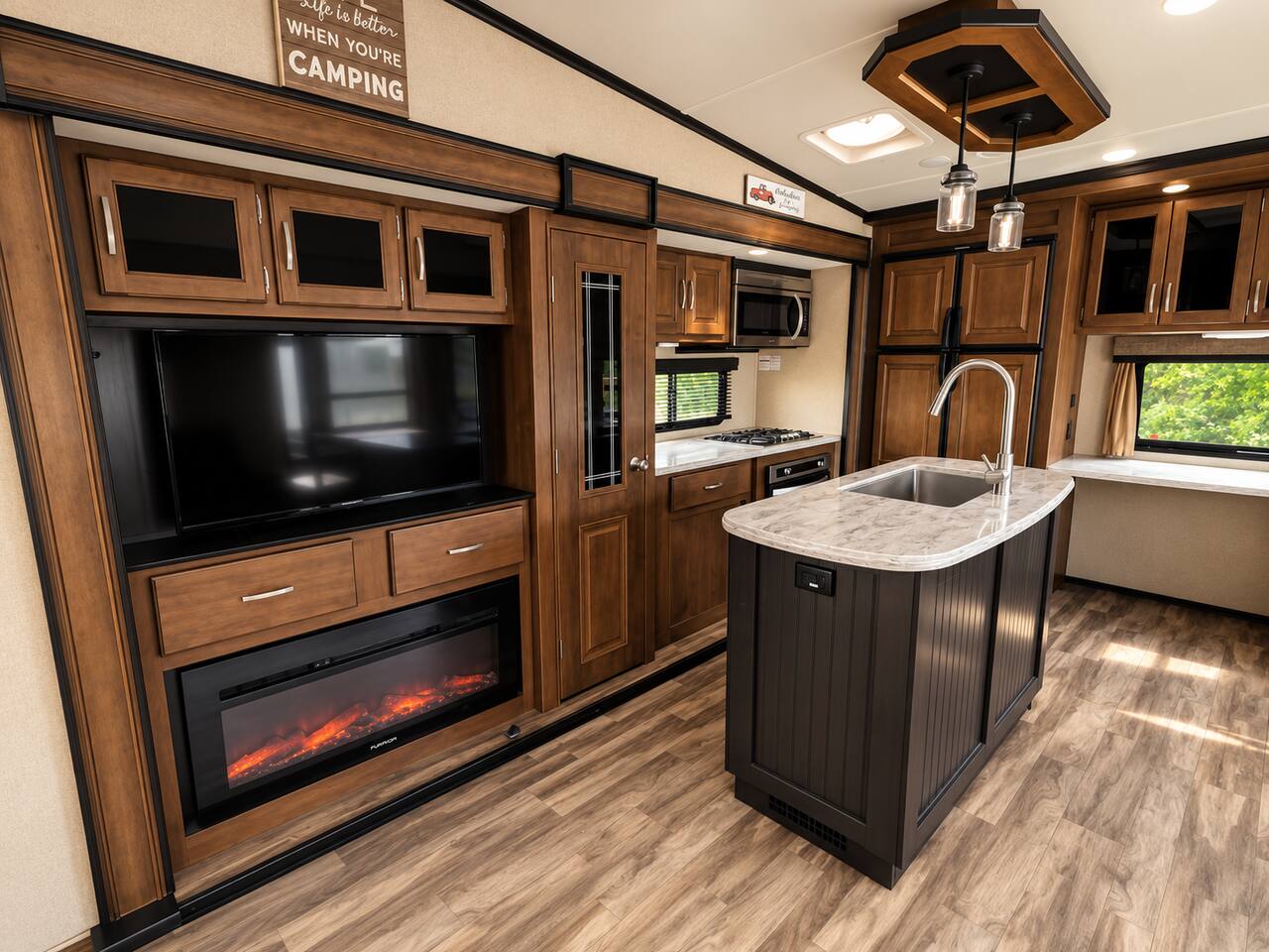 Kitchen area, TV and Electric Fireplace
