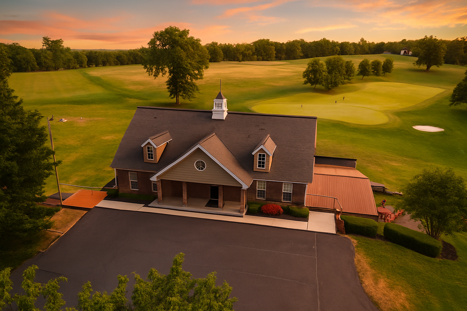 Aerial View Front w/ Golf Course and Parking