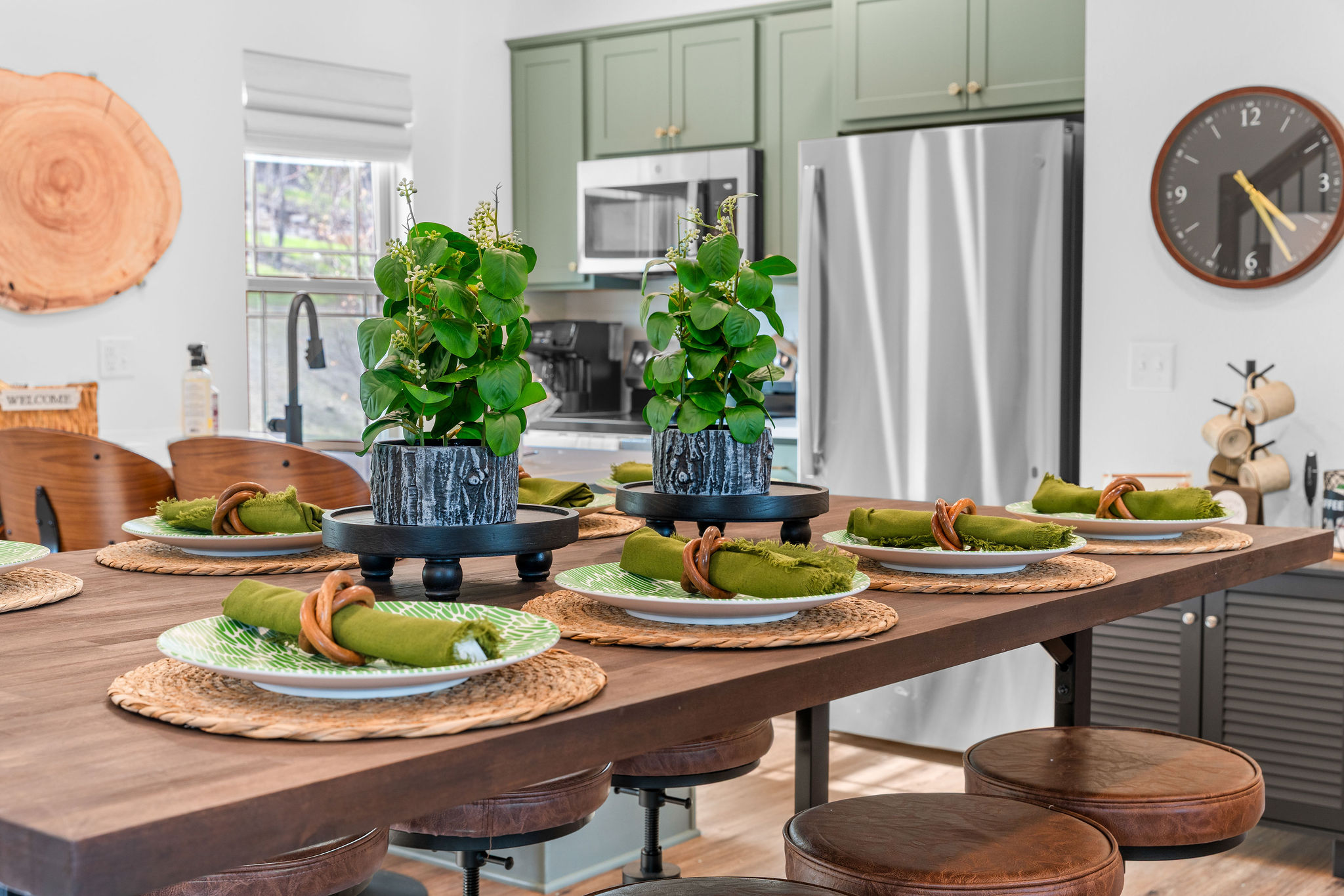 The dining table is large enough to accommodate everyone in the group. Some of the best memories are made around the dinner table.