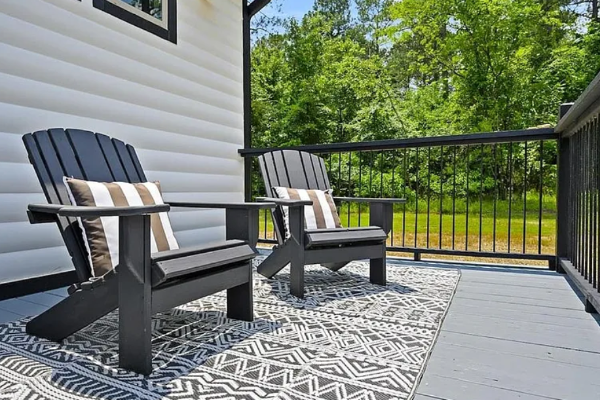 Cozy outdoor seating area perfect for morning coffee or evening relaxation.