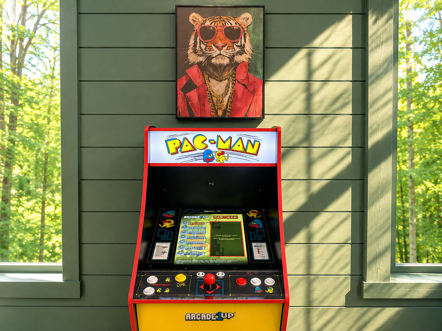 Game Room: Enjoy classic arcade fun with Pac-Man and views of nature through large windows!