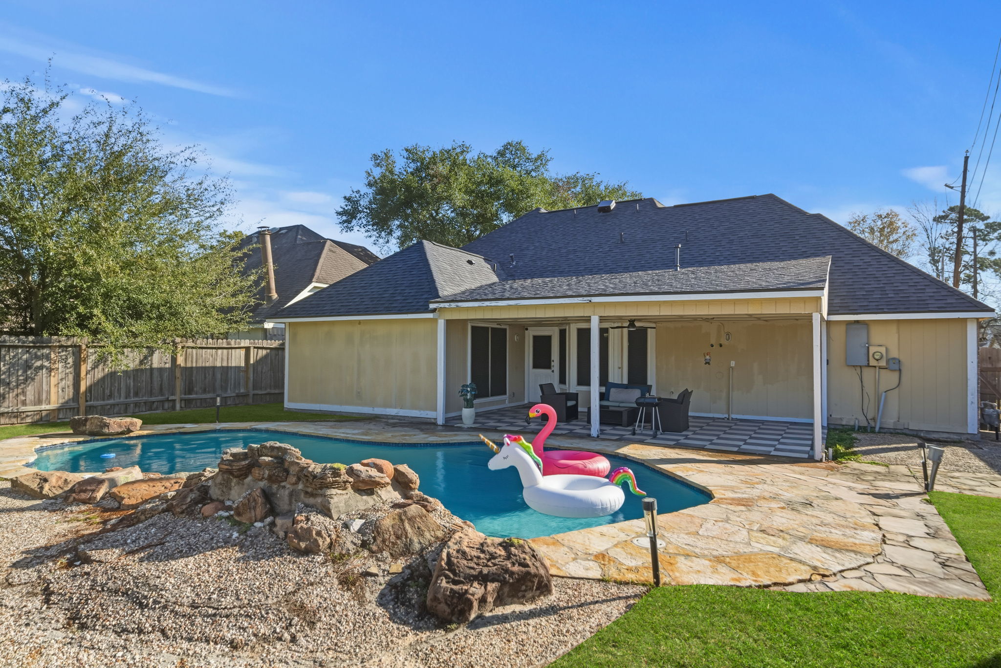 Private backyard pool — cool off, relax, and enjoy the Texas sunshine.