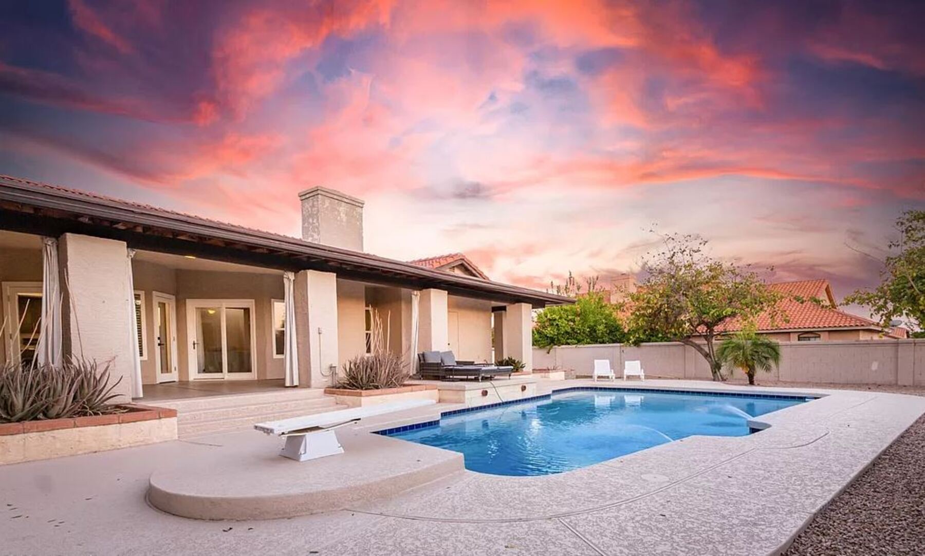 Take a refreshing dip or relax in the heated pool with stunning sunset skies and total privacy for the ultimate getaway.