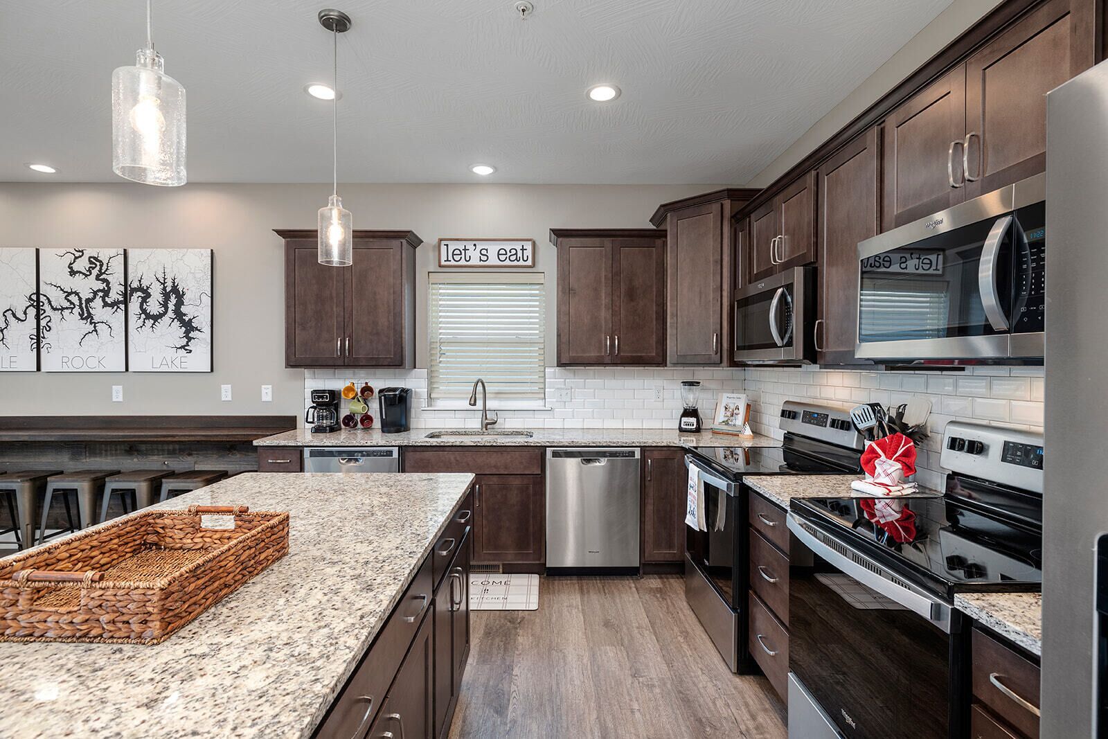 Large kitchen w/2 dishwashers, 2 ovens, 2 microwaves, and refrigerator