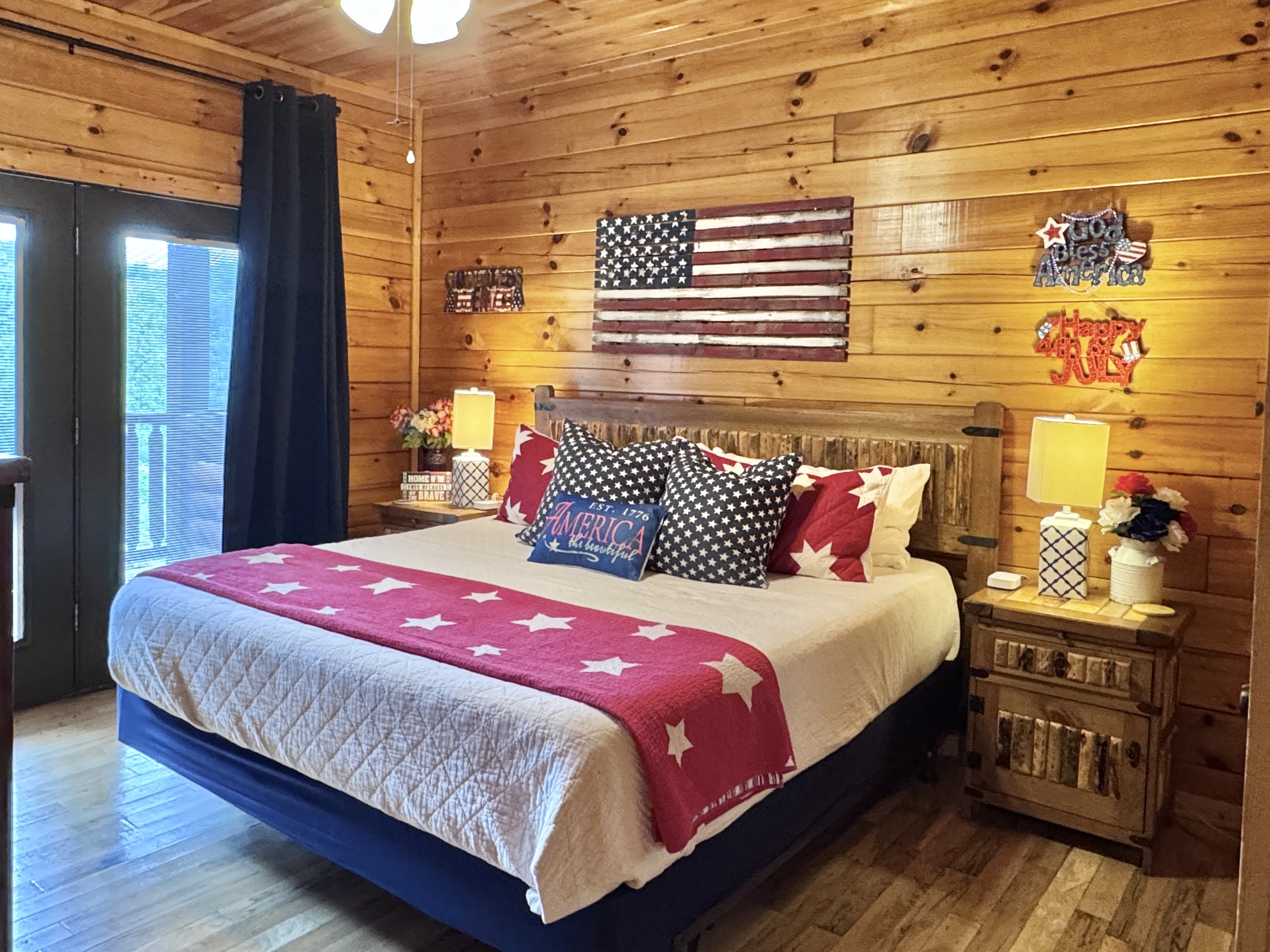 King 4th of July Room lower level private bath and deck access