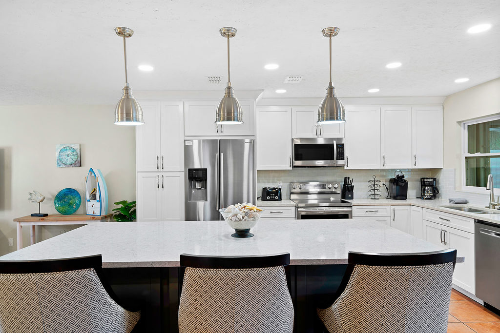 The large, well-appointed kitchen makes dining in easy and fun.