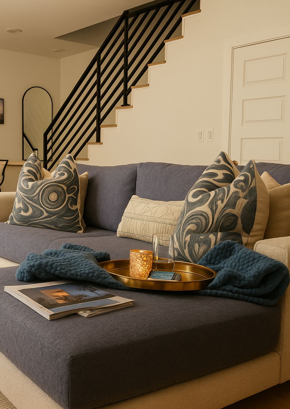 crate and barrel high end comfy couch in living room