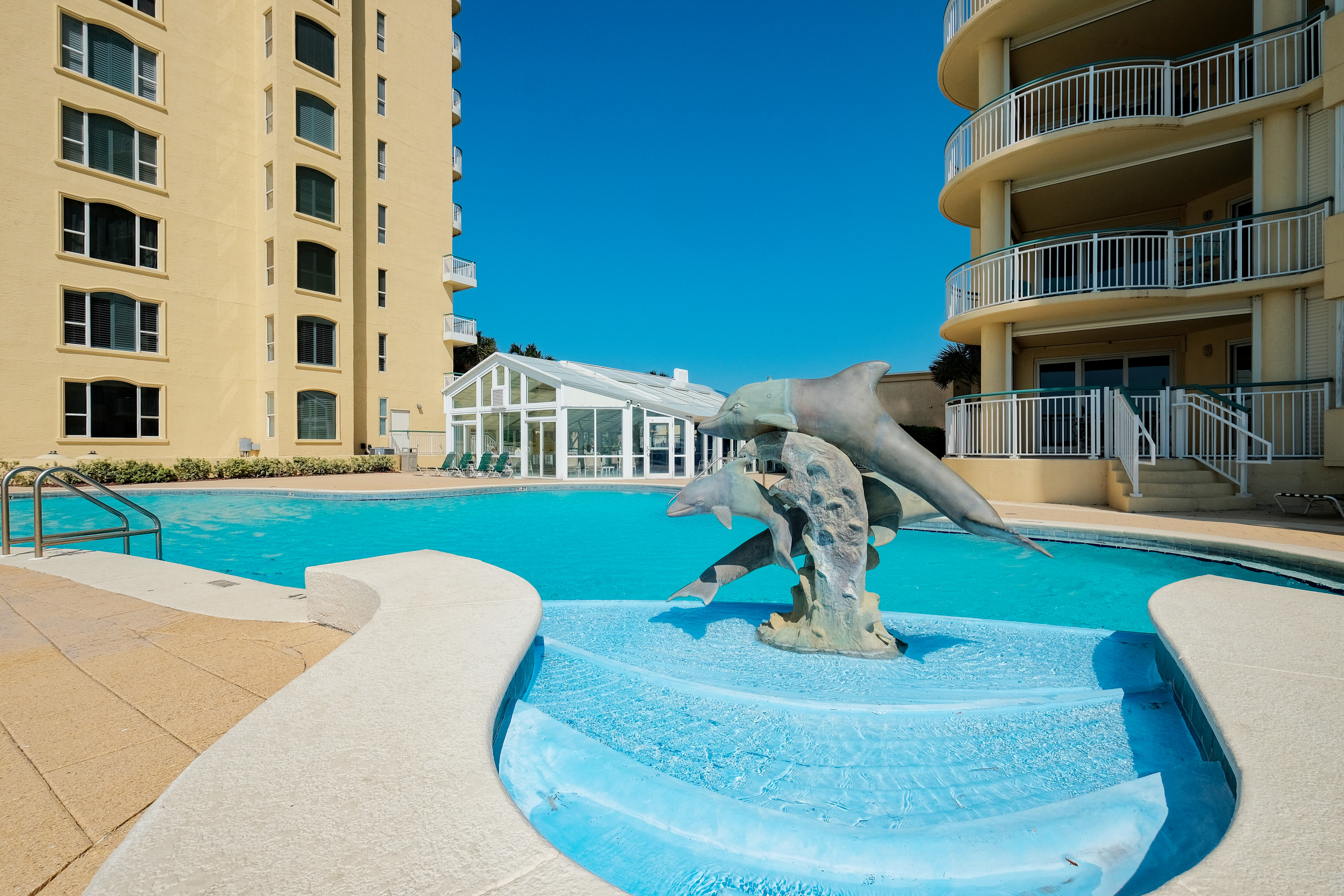 One of two outdoor pools
Indoor heated pool and hot tub 
Shown in background 
