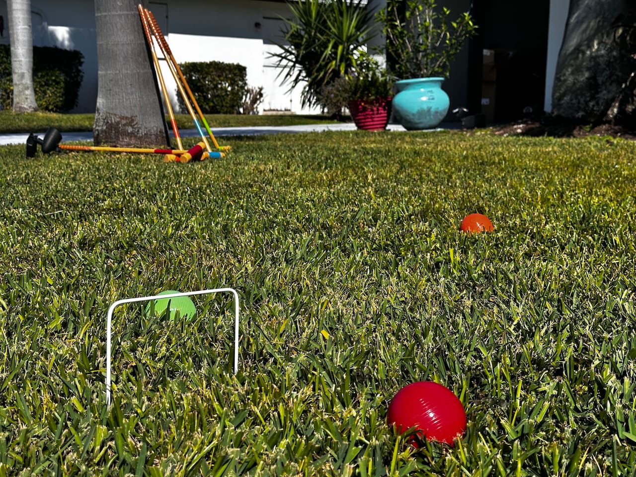Enjoya game of croquet in the large front yard
