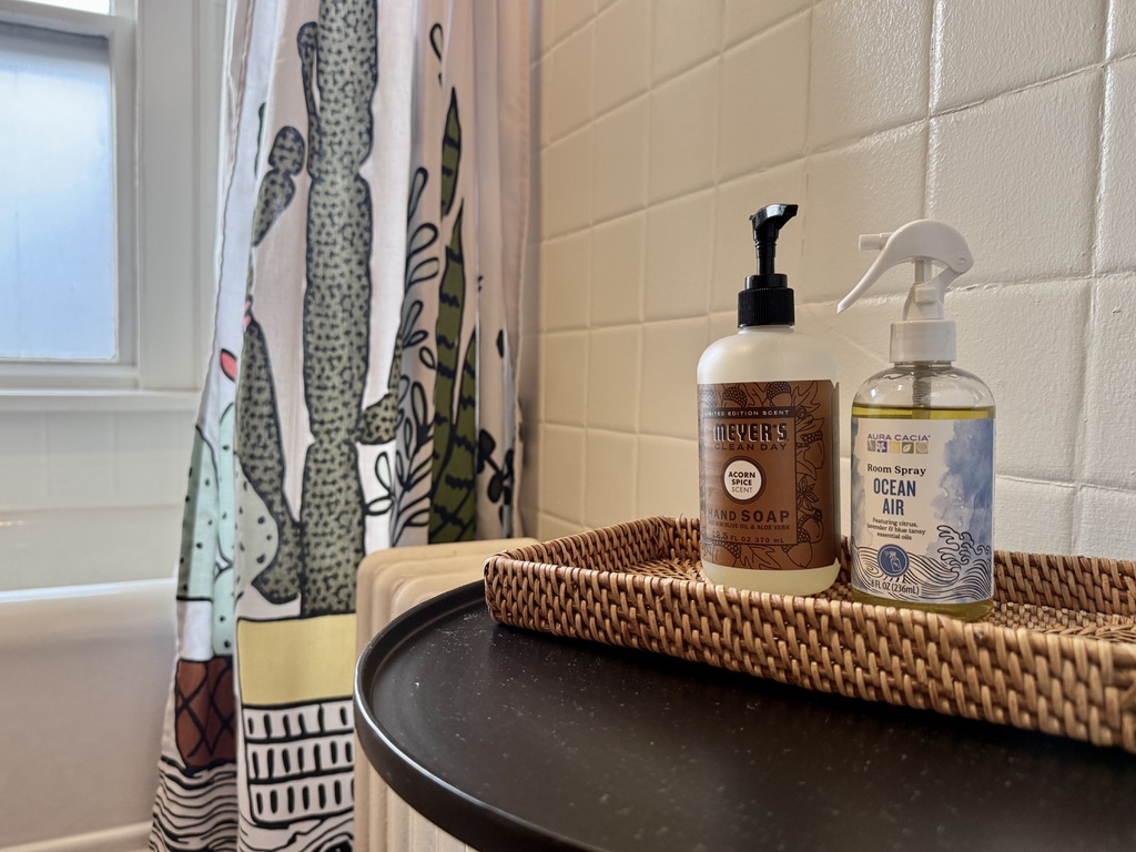 Hand soap and Room Spray provided, with functional radiator heat in winter months.