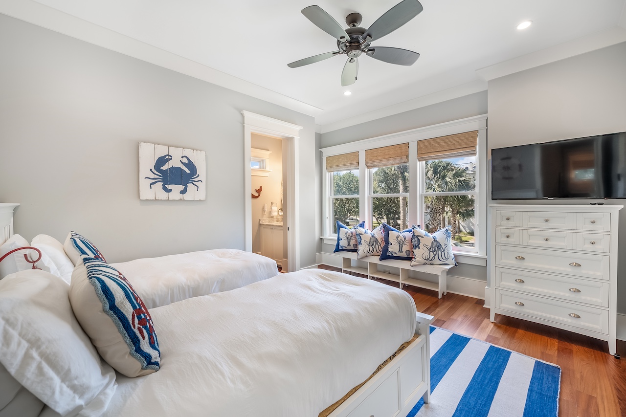 Bedroom 6 - Twin Bed (x2) + Ensuite + TV Shore Thing | 4001 Palm Blvd | Isle of Palms, SC | IOP Escapes